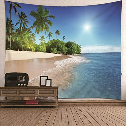 Tapiz de pared playa soleada KnSam en azul verde para decorar el dormitorio