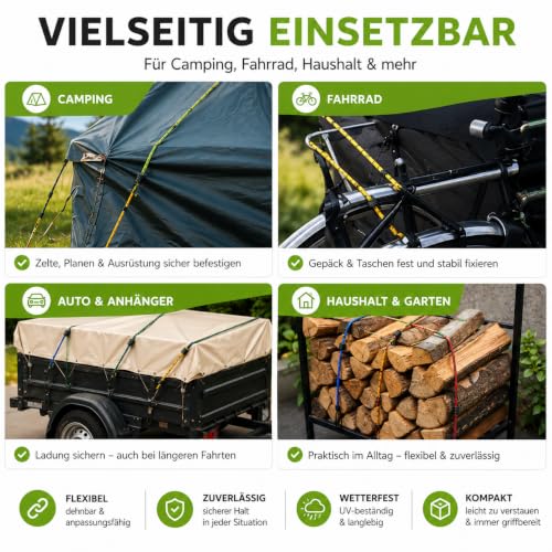 Miniatura 5 de 10 Tensores Con Ganchos, Correas Elásticas Multiusos Para Coche, Bicicleta, Camping Y Almacenamiento