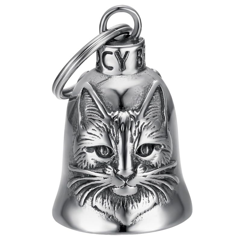 Clochette Moto Mocy Bell Chat - Porte-Bonheur en Acier Inoxydable pour Motards et Bikers