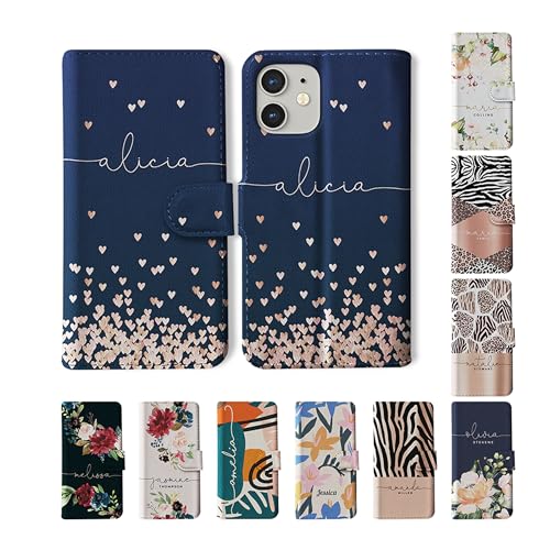 Tirita Personalised Wallet Phone Case for iPhone 6 & 6s With Card Holder – Leather Flip Case or Cover With Custom Name – Cute Personalised Gift for Women [06. Rose Gold Hearts]