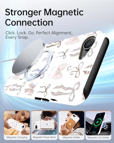 Coque iPhone 16e nœud rose compatible MagSafe silicone antichoc - 3