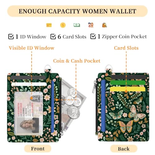Image of Hancynir Butterfly Floral Credit Card Holder Small Wallet Women, Slim RFID