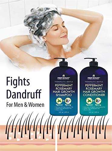 First Botany, Peppermint Rosemary Hair Regrowth and Anti Hair Loss Shampoo and Conditioner Set - Daily Hydrating, Detoxifying, Volumizing Shampoo and Fights Dandruff For Men and Women 16 fl oz x 2