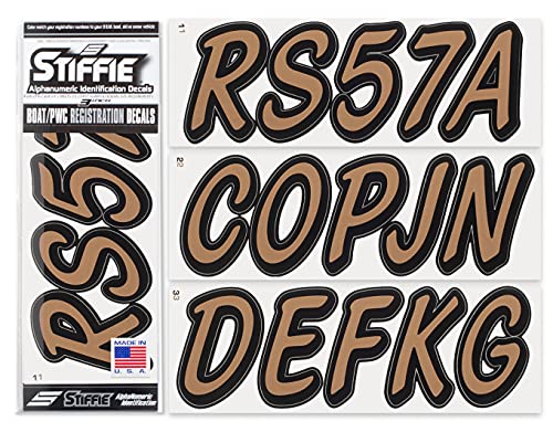 Image of STIFFIE Whipline Solid Metallic Copper /Black 3 inch Alpha-Numeric Registration Identification Numbers Stickers Decals for Boats & Personal Watercraft