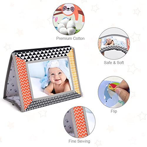 Aolso Baby Spiegel mit Knisterbuch, Spielzeug 0-9 Monate,Faltbarer ,Wahrnehmungs-Lernspielzeug für Neugeborenes,Geschenke für Babys-Löwe