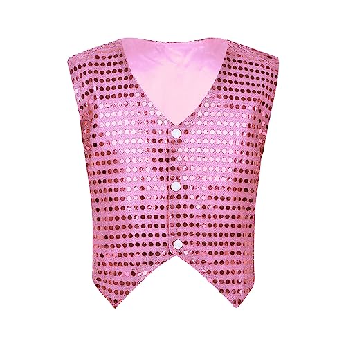 Kids Boys Girls Waistcoat Shiny Sequined Vest Sleeveless Buttons Jacket Hip-hop Jazz Dance Performance Tops