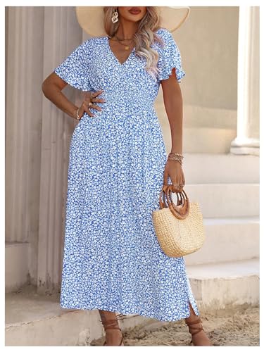 Image of Floerns Women's Plus Size Boho Floral V Neck Short Sleeve A Line Long Dress