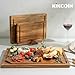 Kikcoin Wood Cutting Boards for Kitchen, 3 PCS Wooden Cutting Board Set with Holder, Chopping Board with Built-In Compartments and Juice Groove, Solid Charcuterie Board Serving Tray Wood Butcher Block