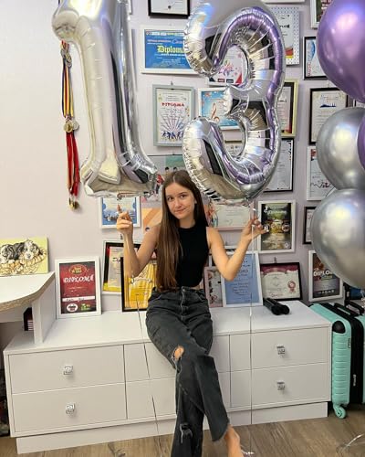 Image of Silver Number 13 Balloon 40 inch, 13 Number Balloons, 13th Silver Birthday Decorations, 13 Year Old Silver Party Supplies