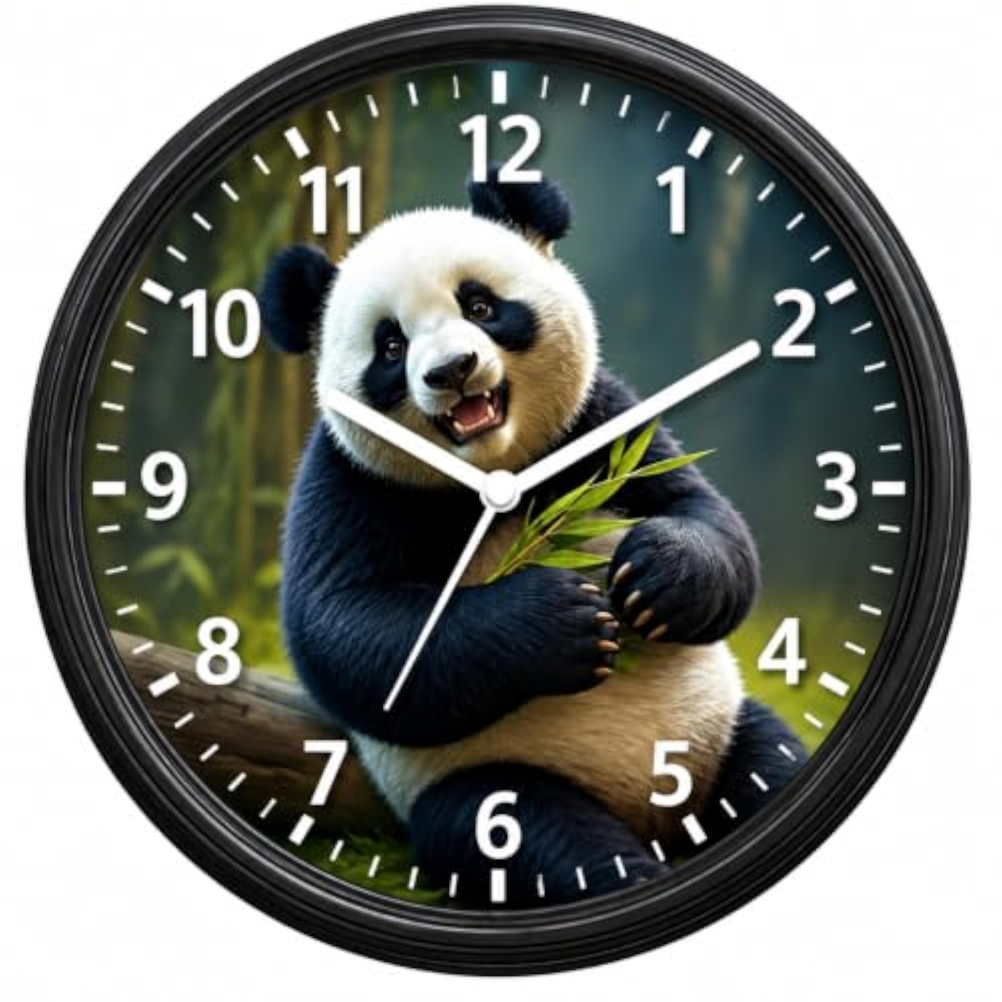 Panda Wall Clock with Roman Numerals and Black Frame