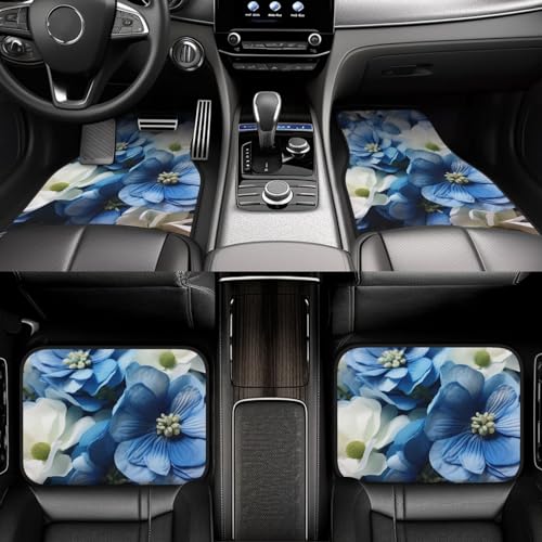 Tapis de sol voiture fleurs bleues et blanches de qualité