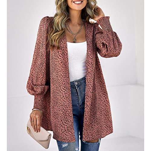 Casaco Feminino Manga Lanterna Clássico Lavável à Máquina Moda Casual Estampado de Leopardo Feminino
