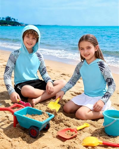 Image of Boys Rash Guard Swim Hoodie, Kids Long Sleeve Sun Fishing Shirts
