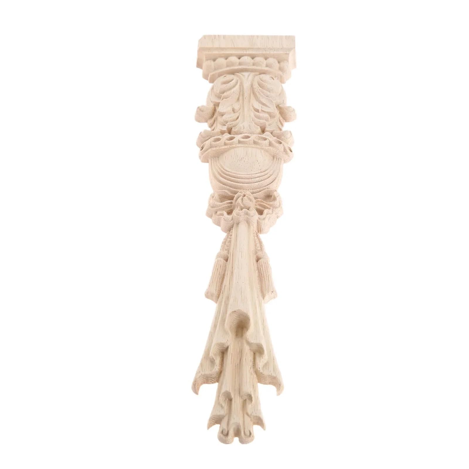 1 pieza de pilares madera en relieve 3D tallados, calcomanía for esquinas, apliques forma poste, marco for puerta, muebles, pared, sin pintar, decoración del hogar, 30 cm