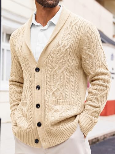 Runcati Mens Shawl Collar Cardigan Sweater Casual Cable Knit Button Down Winter Chunky Ribbed Sweaters3