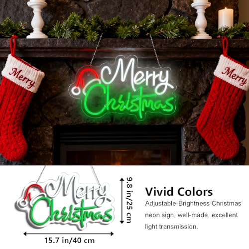 Image of Merry Christmas Home Decor Santa Hat Neon Sign Led Neon Christmas Lights Ornaments Tree Decorations Outdoor Neon Signs for Wall Decor USB Powered Led Neon Signs for Room Decoration