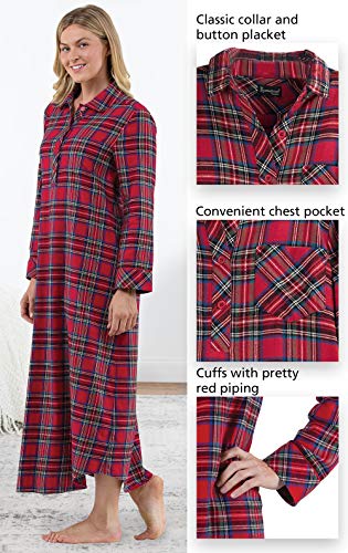 Pajamagram Flannel Nightgown - Women Nightgown, Red Stewart Plaid, Sm #TOP3