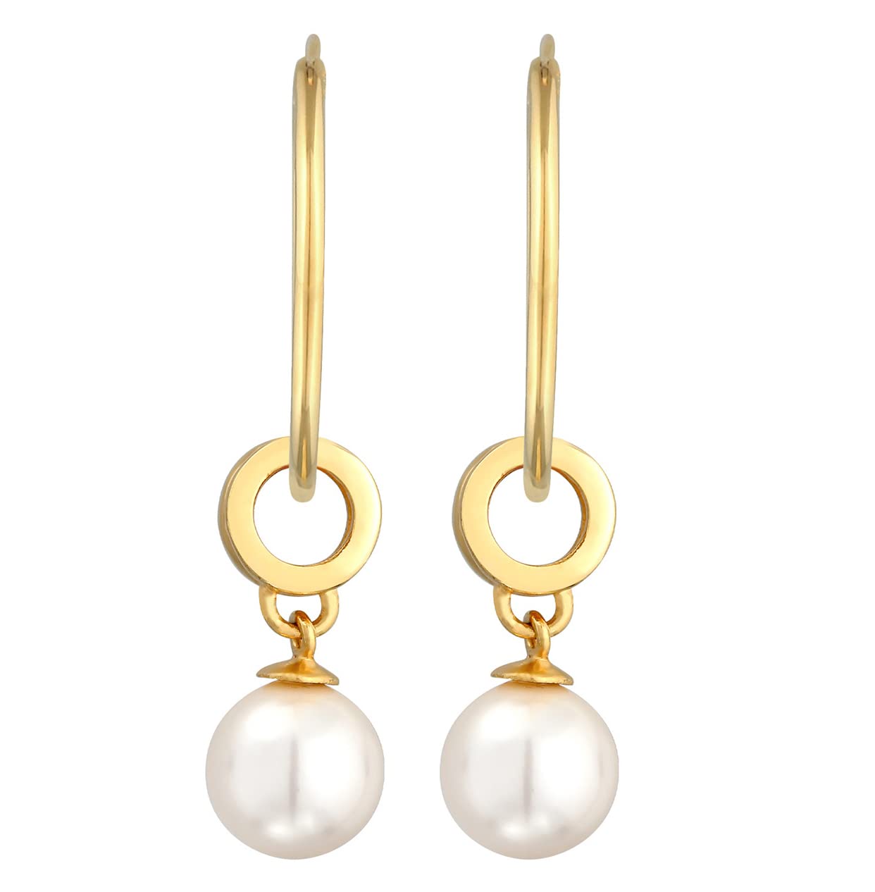 Nenalina Creolen Silber 925 Damen Ohrringe mit Perle vergoldet (8 mm)