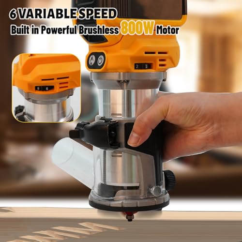 Cordless Wood Palm Router for Dewalt 18-21V Battery, 800W 30000 RPM Brushless Handheld Palm Routers with 6 Speeds for Woodworking Hand Edge Trimmer with 15pcs 1/4" Shank Router Bits 2 Cordless Wood Palm Router for Dewalt 18-21V Battery, 800W 30000 RPM Brushless Handheld Palm Routers with 6 Speeds for Woodworking Hand Edge Trimmer with 15pcs 1/4" Shank Router Bits - Image 2