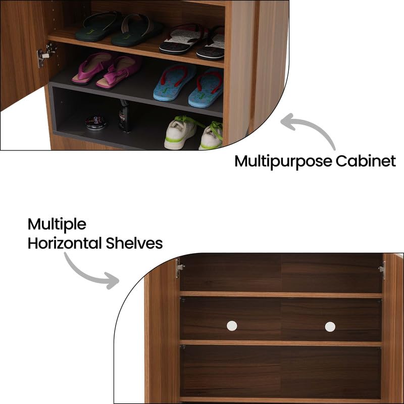 Image of Royaloak Zen 2 Door Shoe Rack, Engineered Wood Shoe Cabinet with Shelves, Space Saving Shoe Organizer for Entryway, Living Room Storage Unit, Melamine Finish W 27.55 x D 14.56 x H 39.37 Inches