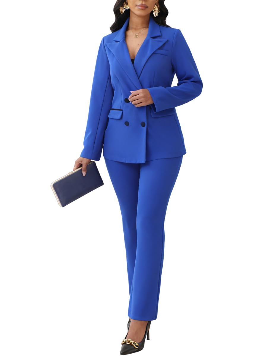 Ophestin Women 2 Piece Pant Suits Set Long Sleeve Striped Color Jackets Blazer Business Casual Dressy Work Office