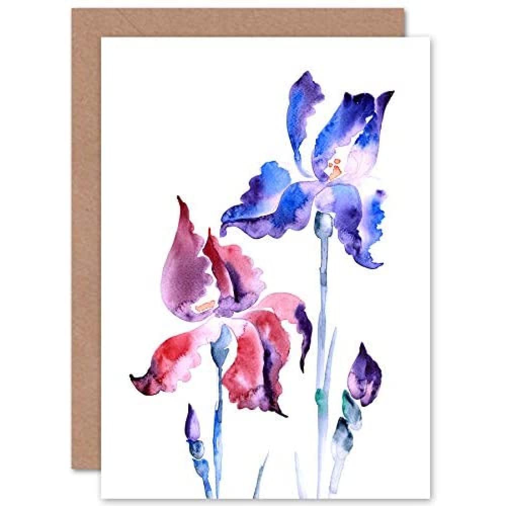 Wee Blue Coo Flowers Violet Iris Greeting Card With Envelope Inside Premium Quality