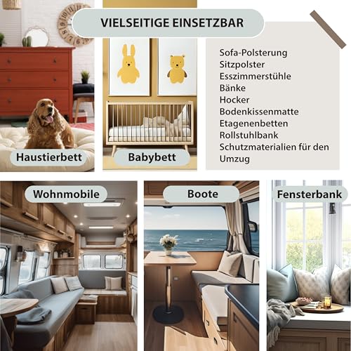 Essence Sleep Schaumstoffplatte mit Bezug, Polster, Matratze Auflage, Topper – Schaumstoff für DIY-Projekte z.B. Sitzpolster oder Haustierbett, 180 x 200 cm, Höhe 5cm