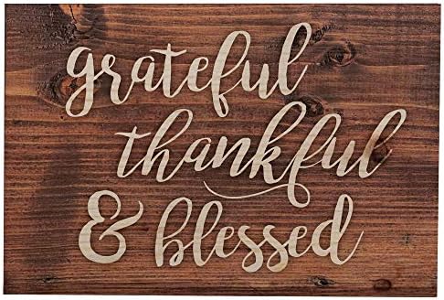 P. Graham Dunn Grateful Thankful Blessed Script Brown 5 x 3.5 Inch Solid Pine Wood Barnhouse Block Sign
