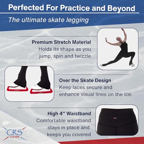 Image of CRS Cross Ice Skating Leggings. Black Over Skate Legging. High-Rise, Practice Pants for Figure Skater Girls and Women.