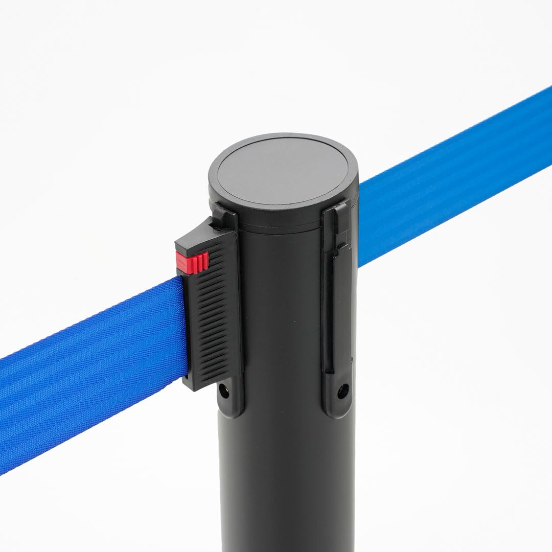 Danieli - Colonnina Segnapercorso con Nastro Estensibile Fino a 3 Metri, Metallo Nero Opaco, Base Conica (Blu)