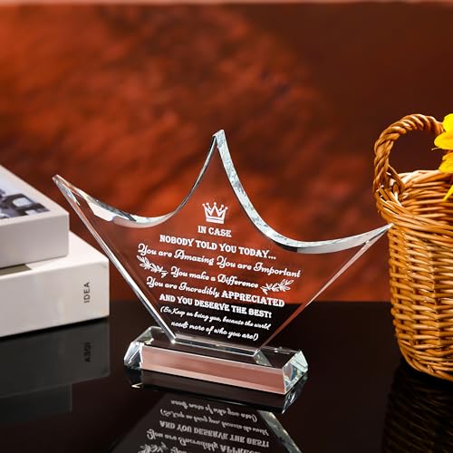 Image of Qianwei Inspirational Gift Ideas - Crystal Crown Engraved Thank You Gifts for Women Men Friends - Appreciation Gifts for Coworker - Motivational Quote Clear Desk Sign Home Office Desk Decor