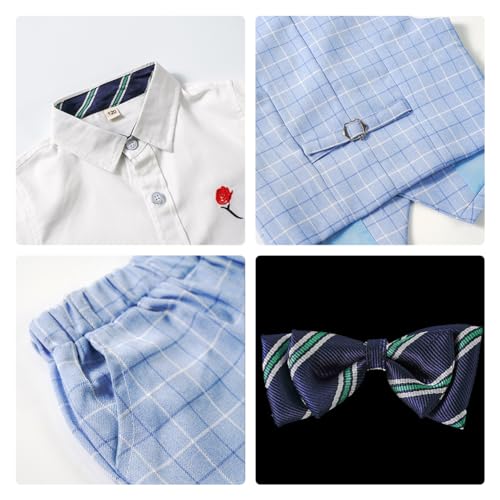 Image of LOLANTA Boys 4PCs Summer Suits, Short Suit Set for Wedding Ring Bearer Outfits Dress Clothes Vest Shirt Shorts Bow Tie