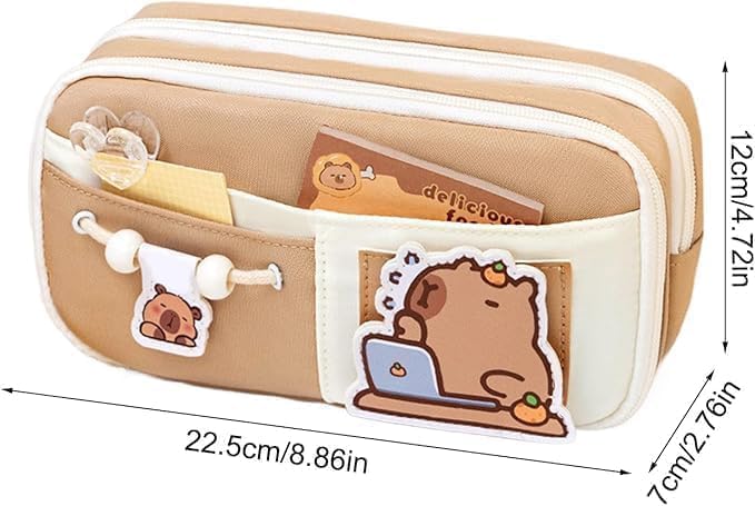 Image of OSDUE School Pencil Case for Girls & Boys, Large Capacity Pencil Pouch with 3 Layers & 6 Compartments, Cute Bear Stationery Organizer Bag for Kids, Teenagers, College Students & Office (Bear Design)