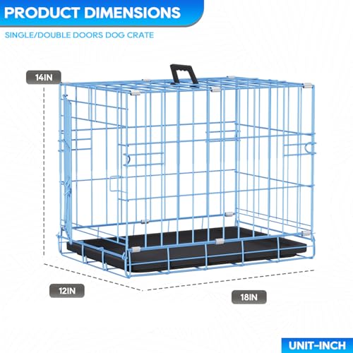 FDW Dog Crate for Small Dogs 18 Inch Folding Metal Wire Pet Cage Single Door W/Divider Panel Indoor Outdoor Kennel Leak-Proof Plastic Tray,Blue by FDW - Image 7