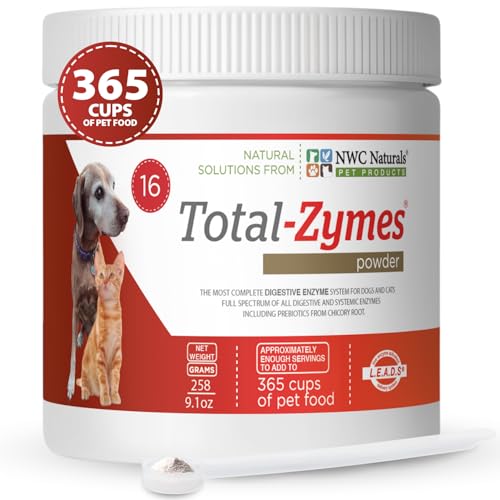 NWC Naturals Total-Zymes Digestive Enzymes for Cats and Dogs, Unflavored, Gut Health with Prebiotic to Support Food Digestion & Absorption, 365 Servings - 8 Ounces