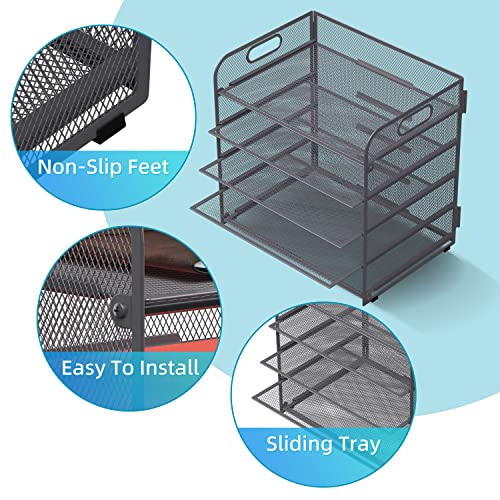 Image of Supeasy 5 Trays Paper Organizer Letter Tray with Handle-Mesh Desk File Organizer, Grey Paper Sorter Desk Organizer for Office, Home or School