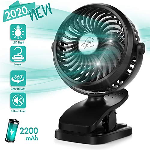 Portable Clip on Fan, 2200mAh Rechargeable Battery Operated Mini Desk Fan with Hanging