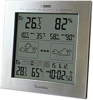 Youshiko Wireless Weather Station with Radio Controlled Clock ( 2023 UK Version ) , Indoor Outdoor Temperature Thermometer, Humidity, Date & Frost Alarm , Maximum & Minimum with 24 Hour Auto Reset