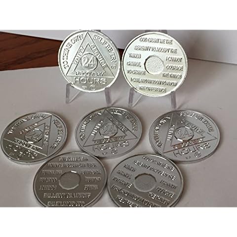 Bright Star Press Set of 7 Aluminum 24 Hours AA Medallions Sobriety Chips Serenity Prayer Cover