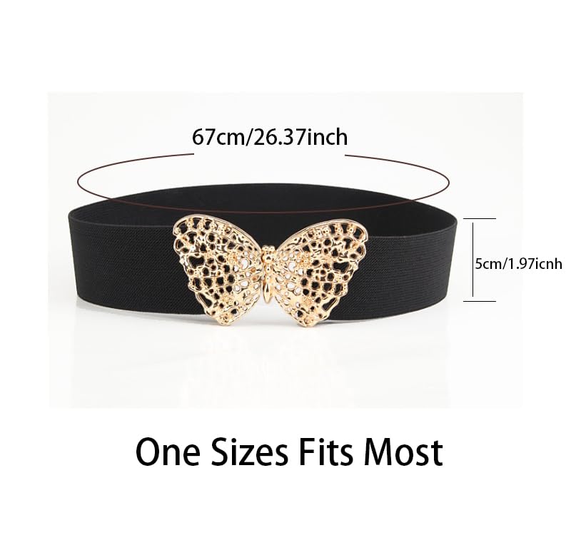 COTIM COYIN Women's Butterfly Buckle Elastic Waist Belt, Vintage Metal Butterfly Clasp, Stretch Waistband3