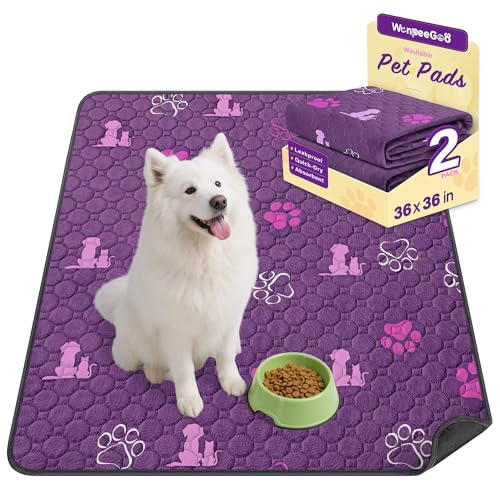 Image of WanpeeGoo Washable Pee Pads for Dogs, Waterproof, 36 x 36 in, 2 Pack, Purp | Super Absorbent, Waterproof and Non-Slip; Washable, Reusable Dog Pads for Crates, Playpens, Floors, Furniture and Travel