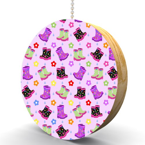 Funky Rain Boots Hardwood Oak Fan/Light Pull