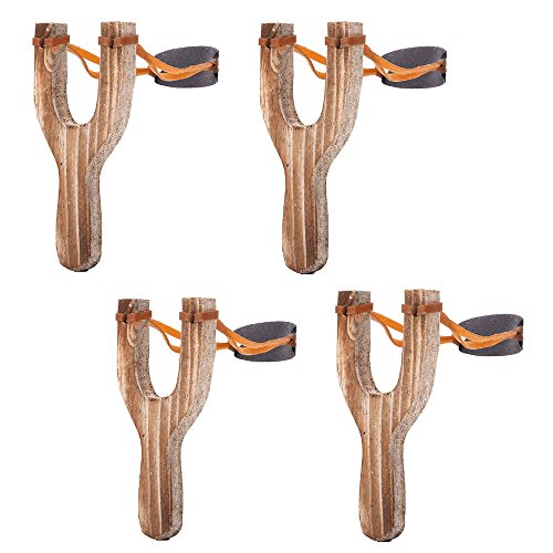 ZHU YU CHUN Hand-Carved Wooden Slingshots Toys with Hunting Catapult Game ,Hunting for Kids Children Adults (Pack of 4)