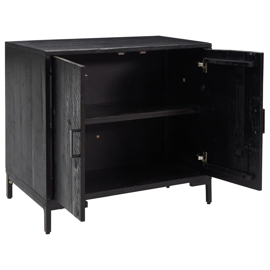 Aparador negro de madera maciza de pino 75 x 35 x 70 cm con mucho espacio de almacenamiento y placa superior estable para salón y cocina en diseño vintage