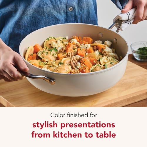 Image of KitchenAid Hard-Anodized Ceramic Saute Pan with Lid, 5 Qt, Porcelain White