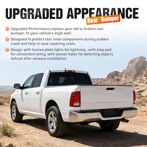 ALMULOO Split-type Rear Step Bumper Compatible with 2009-2019 Dodge Ram 1500 2500 3500 w/Sensor Holes&License Plate Lights Steel+Plastic Chrome+Powder Coated Replacement for CH1103122 by ALMULOO - Image 6