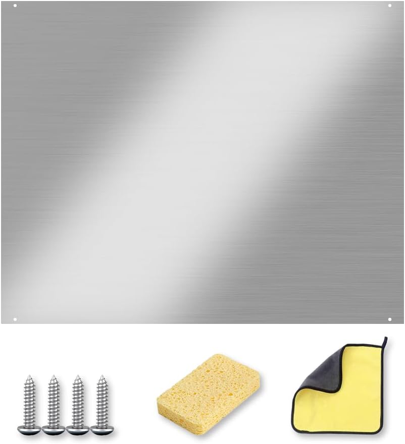 36”x 24” Stainless Steel Stove Backsplash, Range Hoods Backsplash Wall Shield Metal Panel, Ultra Flat Splatter Guard for Stovetop, Stainless Steel Sheet with 4 Pre Drilled Holes for Easy Installation 36\" x 24\" INCOMPLETE