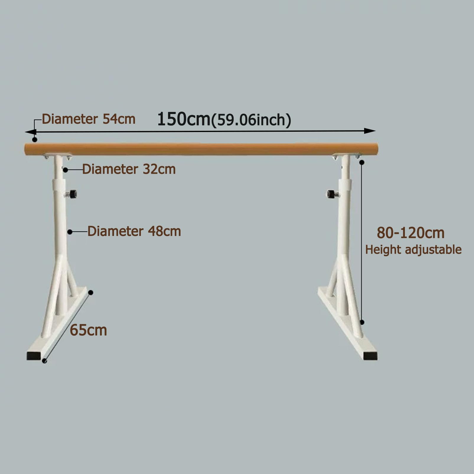 Generico Sbarra per Balletto Autoportante Portatile, 7 Altezze Regolabili Sbarra per Danza in Legno Massello, 80-120cm, Sbarra per Allungamento Robusta per Bambini Adulti Casa Studio Balletto Pilates