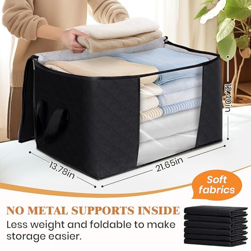 Image of Fab totes 10 Pack Clothes Storage, Foldable Thick Fabric Blanket Storage Bags, Containers for Organizing Bedroom, Closet, Clothing, Comforter,Closet Organization with Handle,Black