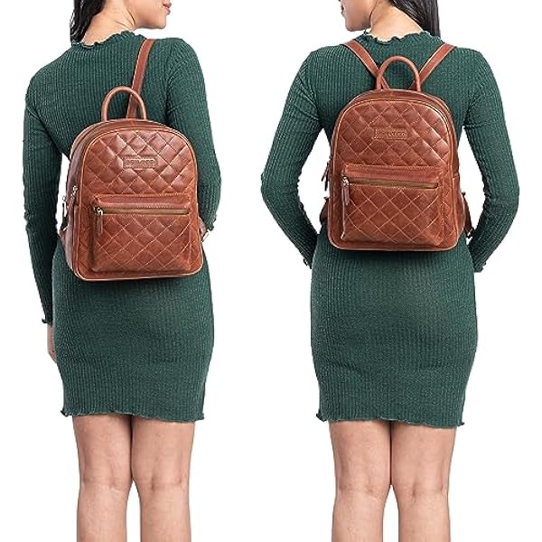STILORD 'Elira' Rugtas Dames leer met ruitjespatroon Vintage Backpack Praktische City Bag Rugzak Klein Dames Elegant Echt Leder, Kleur:andorra - bruin